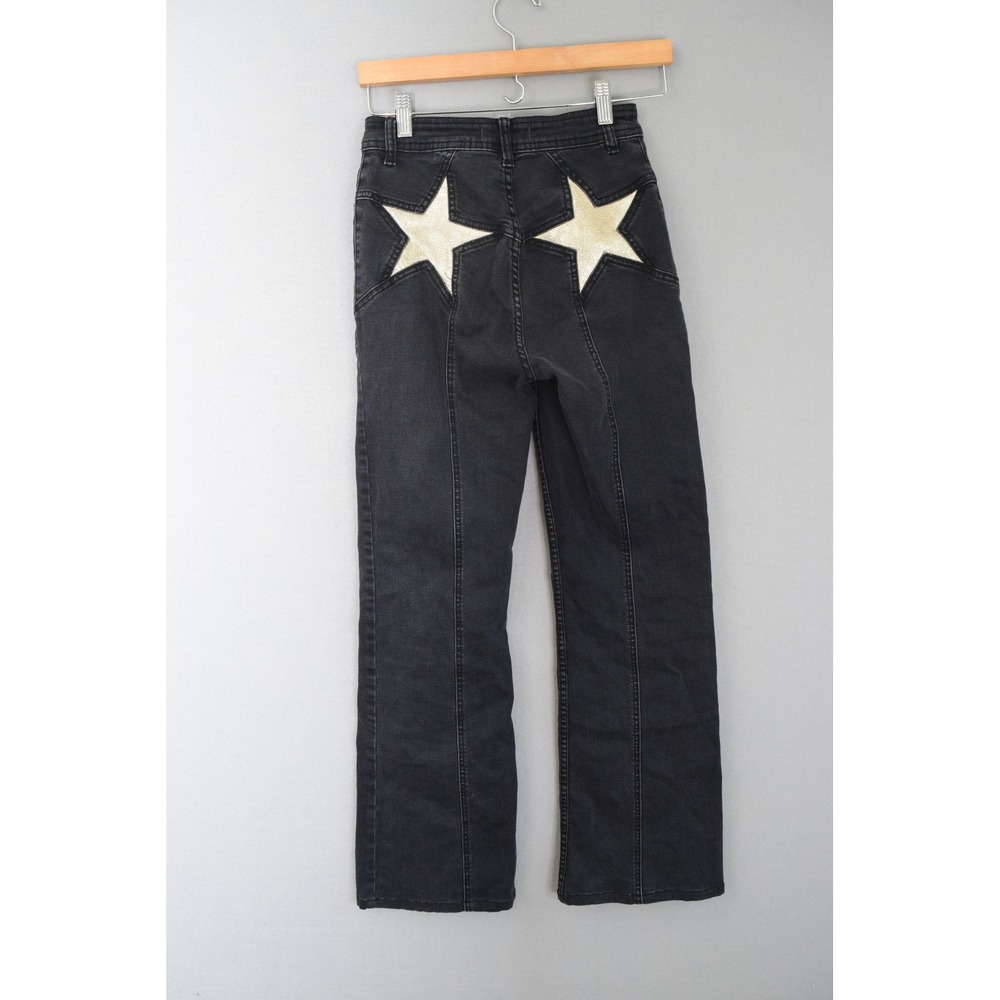 We The Free Jeans 26 Firecracker Flare Jeans Aged Black Star Patch Women